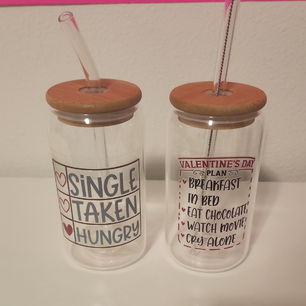 Glass Tumbler Set with Bamboo Lids and Straws